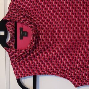 Halogen Mesh Overlay Cowl Neck Turtleneck Geometric Pink Black Sleeveless Top